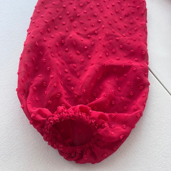 PrettyLittleThing Womens M Dark Red Swiss Dot Tie Front Wrap Sheer Peplum Blouse - Picture 13 of 13